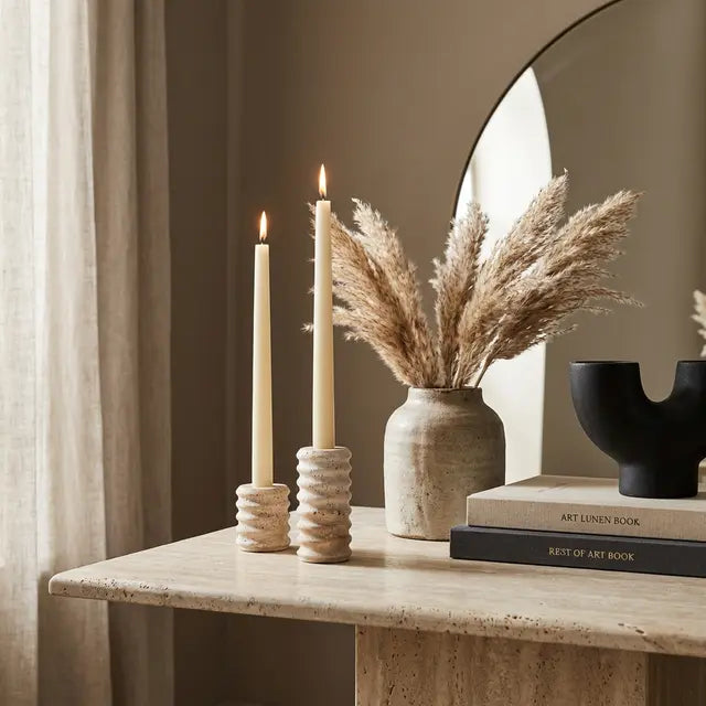 Arden Travertine Taper Candle Holders – Set of 2