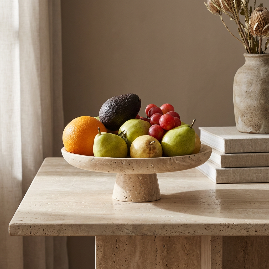 Solenne Pedestal Travertine Bowl