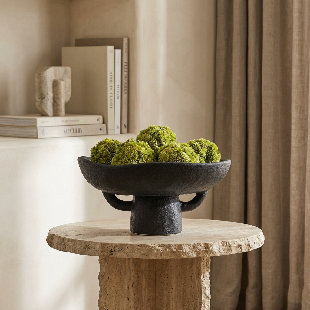 Obsidian Atelier Pedestal Bowl & Botanical Orb Set