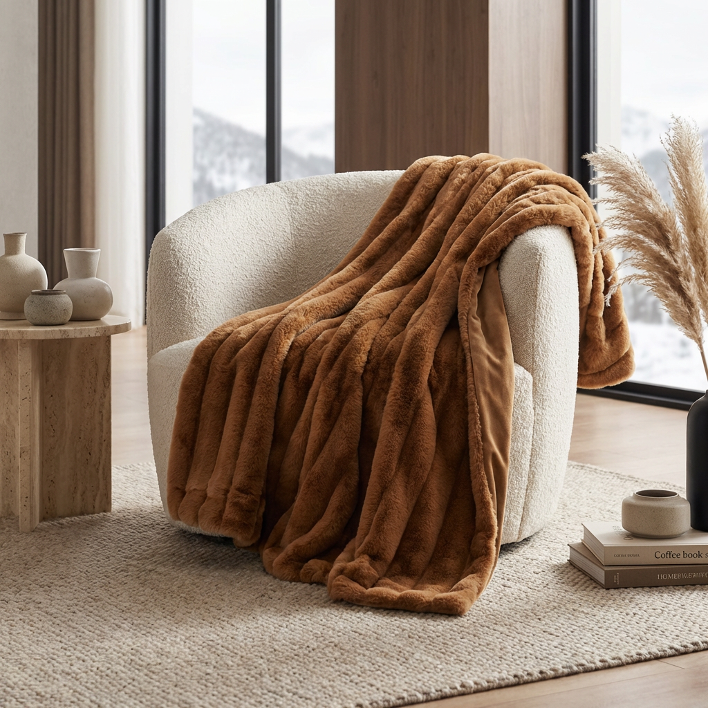 Lion Caramel Faux Fur Throw