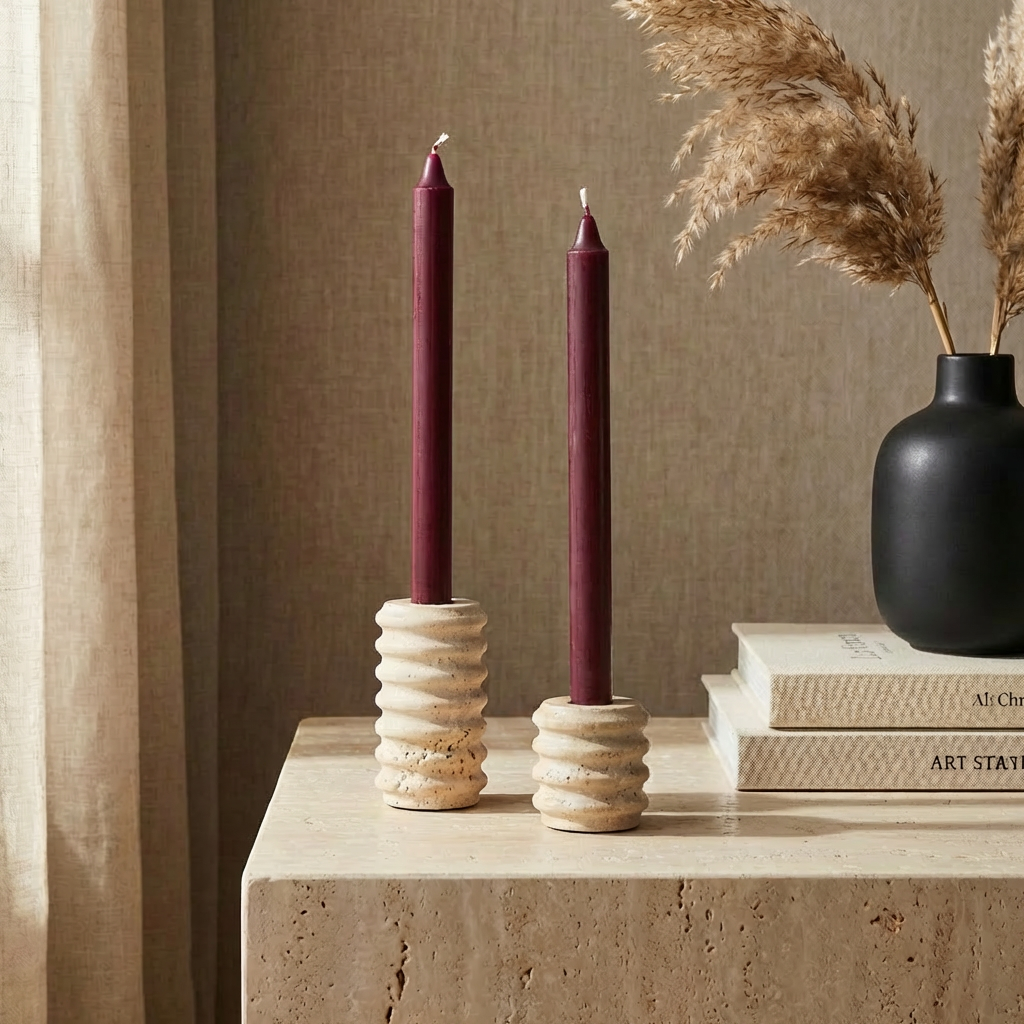 Arden Travertine Taper Candle Holders – Set of 2