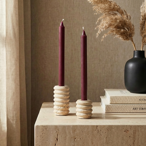Arden Travertine Taper Candle Holders – Set of 2