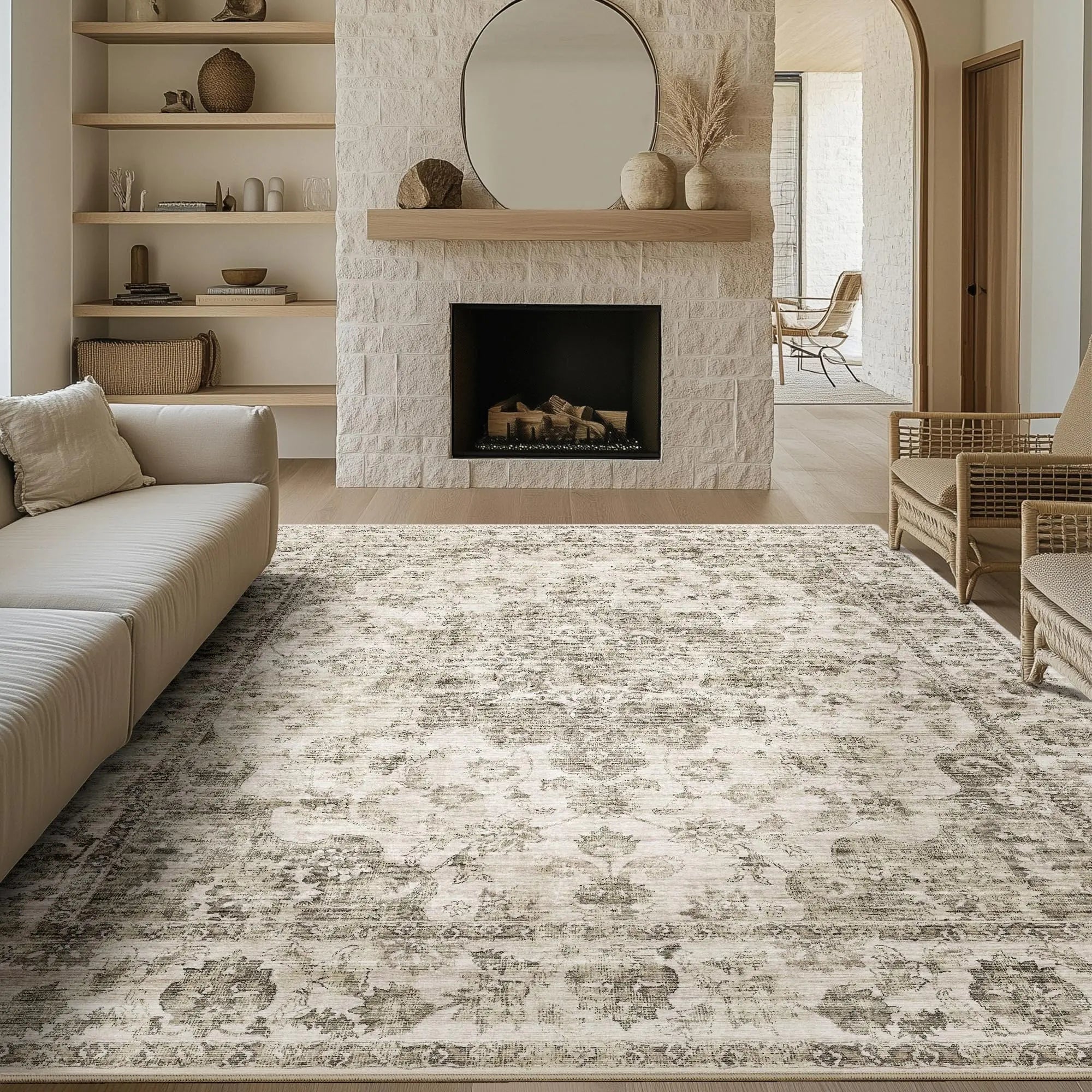 Maison Glenn Taupe Floral Area Rug (9x12)