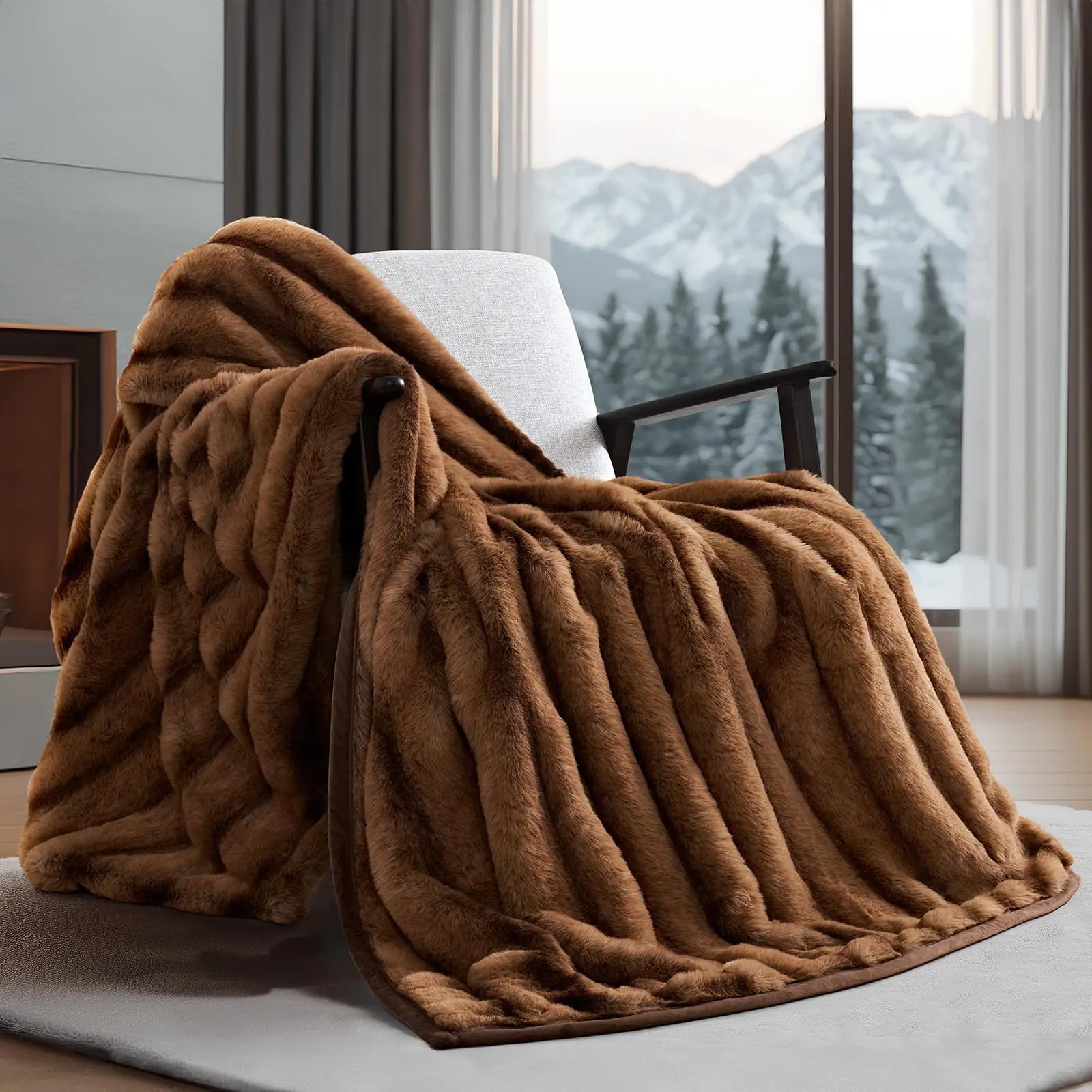 Lion Caramel Faux Fur Throw